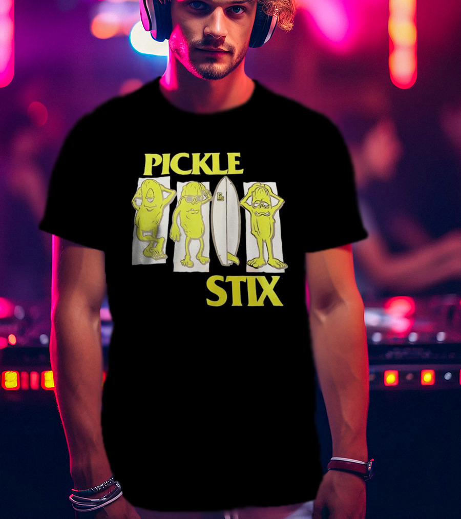 Pickle Stix Surfboard Vacation Characters T-Shirt