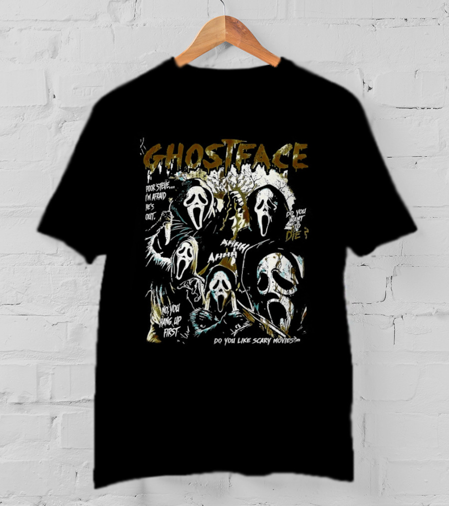 Ghostface Scream Splatter Poor Steve I'm Afraid He's Out T-Shirt