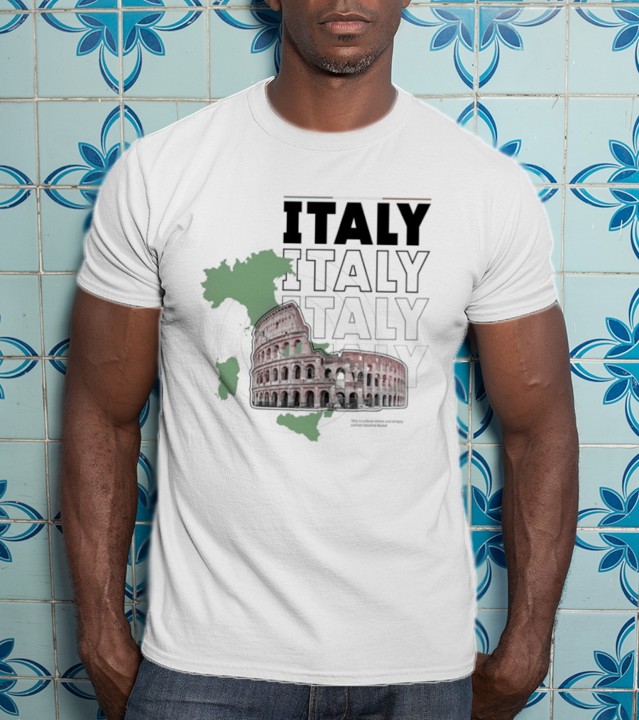 Italy Map And Colosseum Iconic Landmarks Text Heavy Exploration T-Shirt