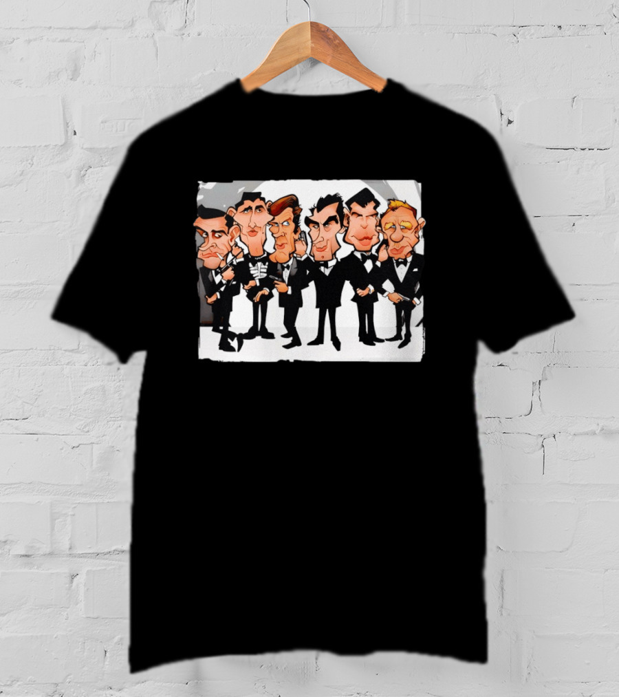 Six Faces One Spy James Bond Caricature Collection T-Shirt
