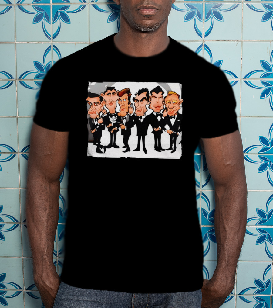 Six Faces One Spy James Bond Caricature Collection T-Shirt