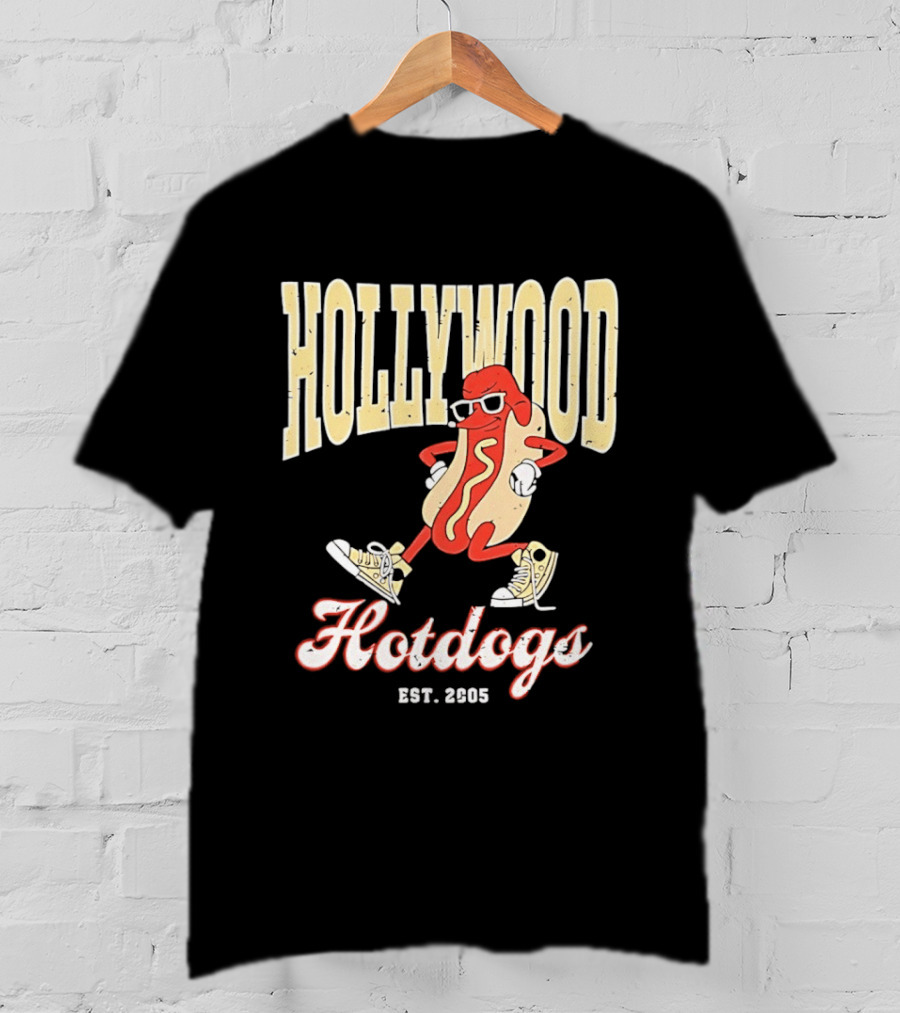 Hollywood Hotdogs Cool Mustard Character With Sunglasses Est 2005 T-Shirt