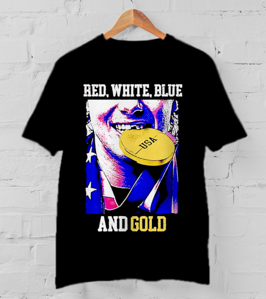 Red White Blue And Gold USA Hockey 2026 Winter Olympics Jack Hughes T-Shirt