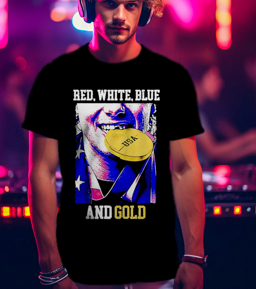 Red White Blue And Gold USA Hockey 2026 Winter Olympics Jack Hughes T-Shirt