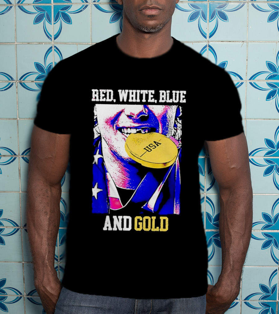 Red White Blue And Gold USA Hockey 2026 Winter Olympics Jack Hughes T-Shirt