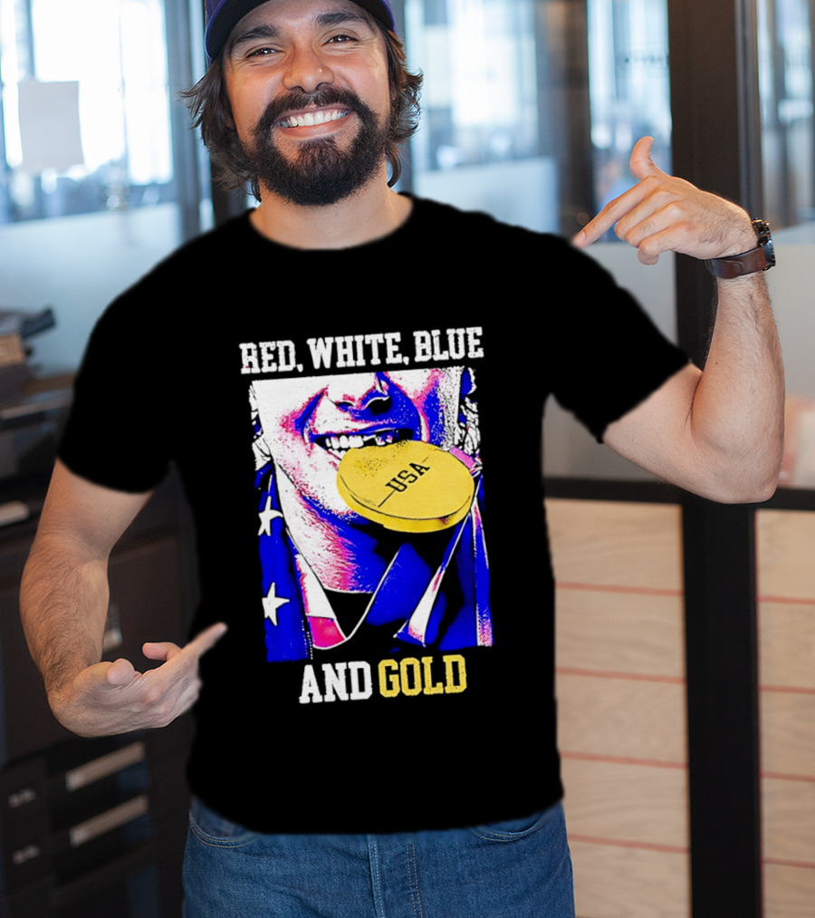 Red White Blue And Gold USA Hockey 2026 Winter Olympics Jack Hughes T-Shirt