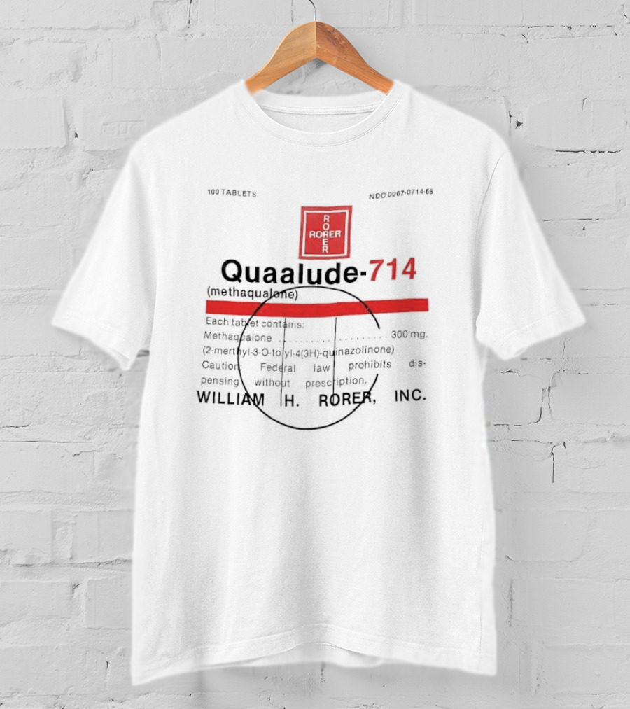 Quaalude 714 Methaqualone Medicine Warning Label Text With Rorer T-Shirt
