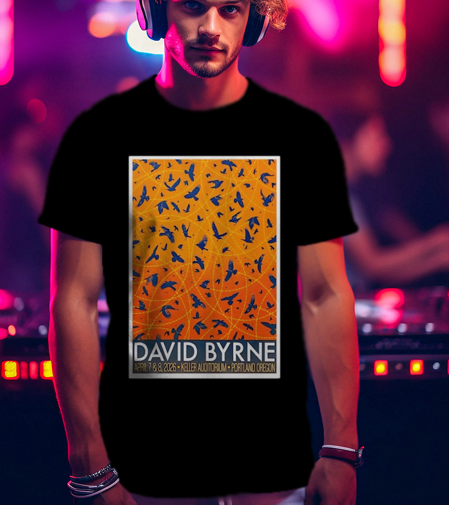 David Byrne April 7 8 2026 Keller Auditorium Portland Oregon Birds Orange Blue T-Shirt