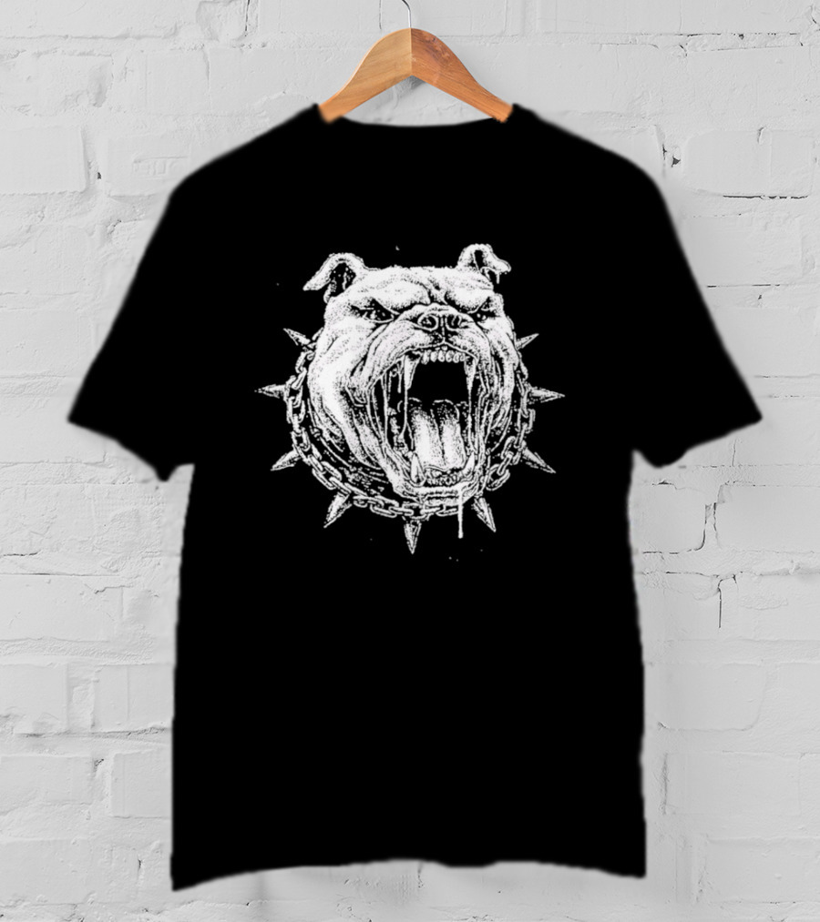 Aggressive Bulldog Head Spiked Collar Fierce Canine T-Shirt