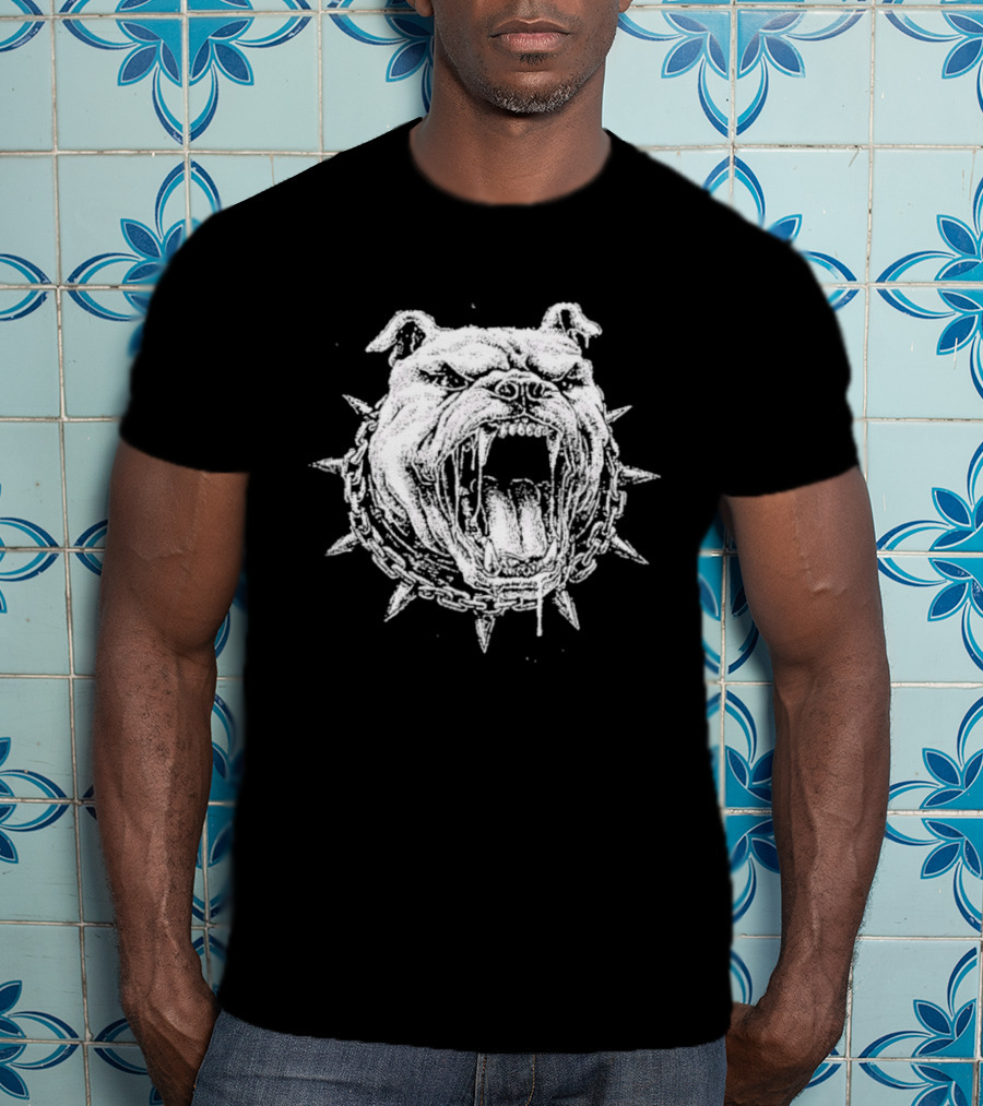 Aggressive Bulldog Head Spiked Collar Fierce Canine T-Shirt