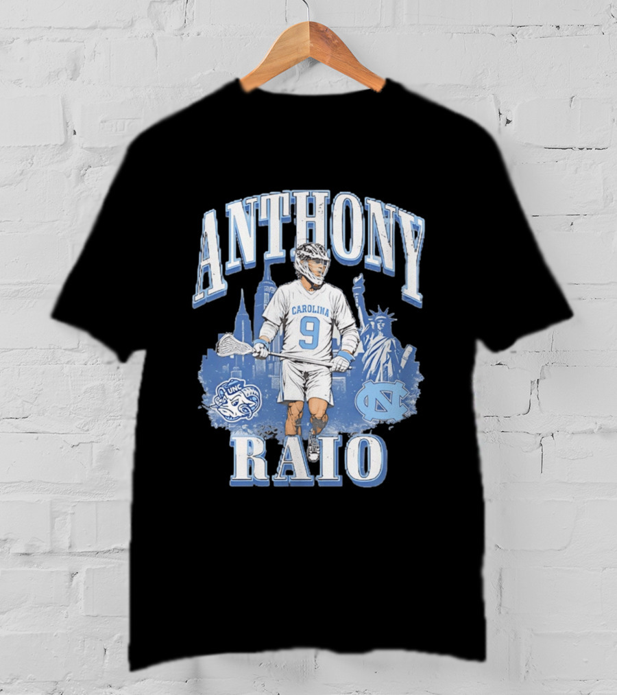 Anthony Raio Carolina 9 Lacrosse UNC Skyline Statue NYC T-Shirt