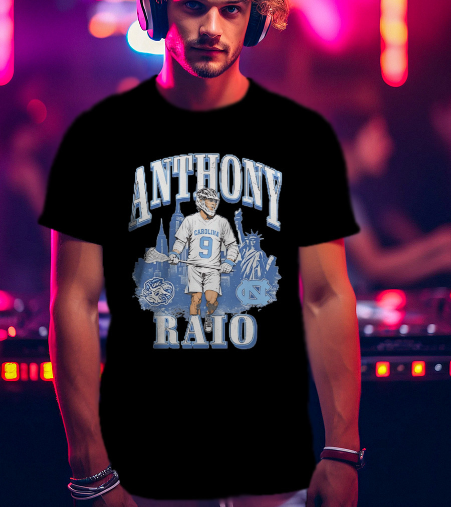 Anthony Raio Carolina 9 Lacrosse UNC Skyline Statue NYC T-Shirt