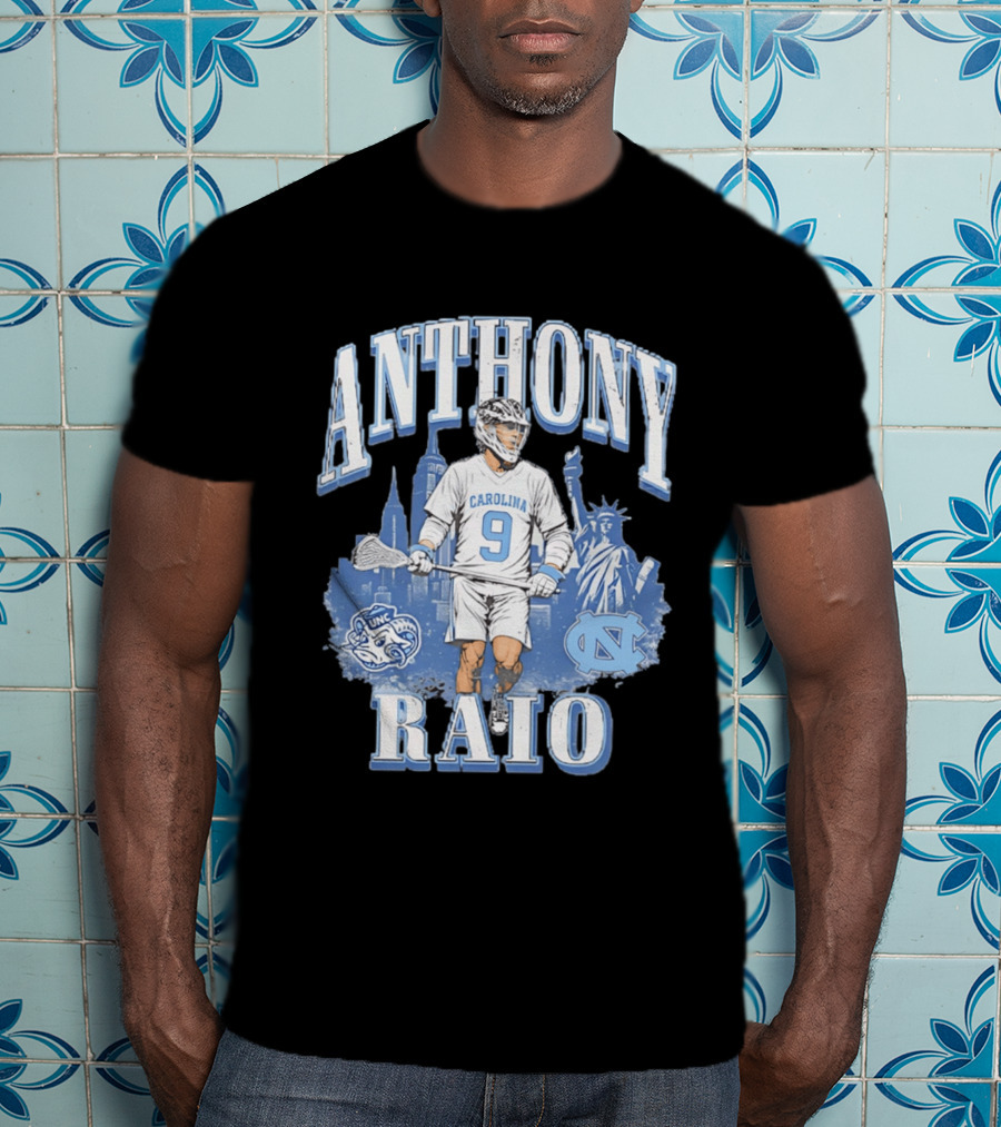 Anthony Raio Carolina 9 Lacrosse UNC Skyline Statue NYC T-Shirt