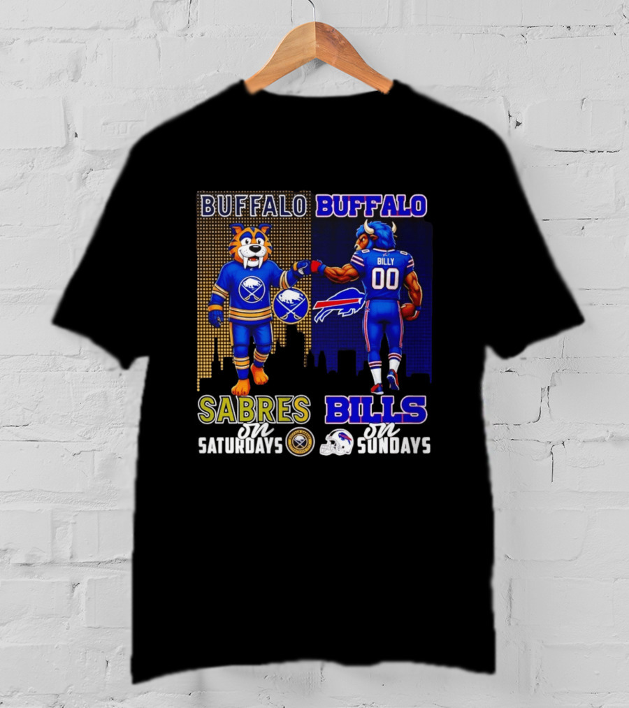 Buffalo Sabres Saturdays And Buffalo Bills Sundays City Skyline T-Shirt