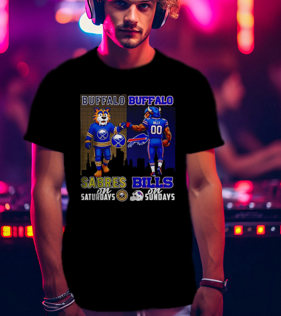Buffalo Sabres Saturdays And Buffalo Bills Sundays City Skyline T-Shirt