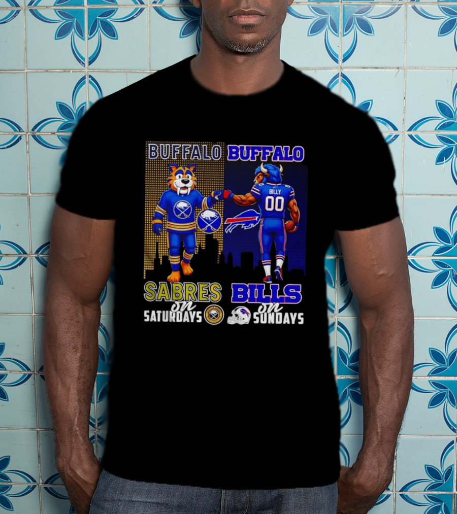 Buffalo Sabres Saturdays And Buffalo Bills Sundays City Skyline T-Shirt