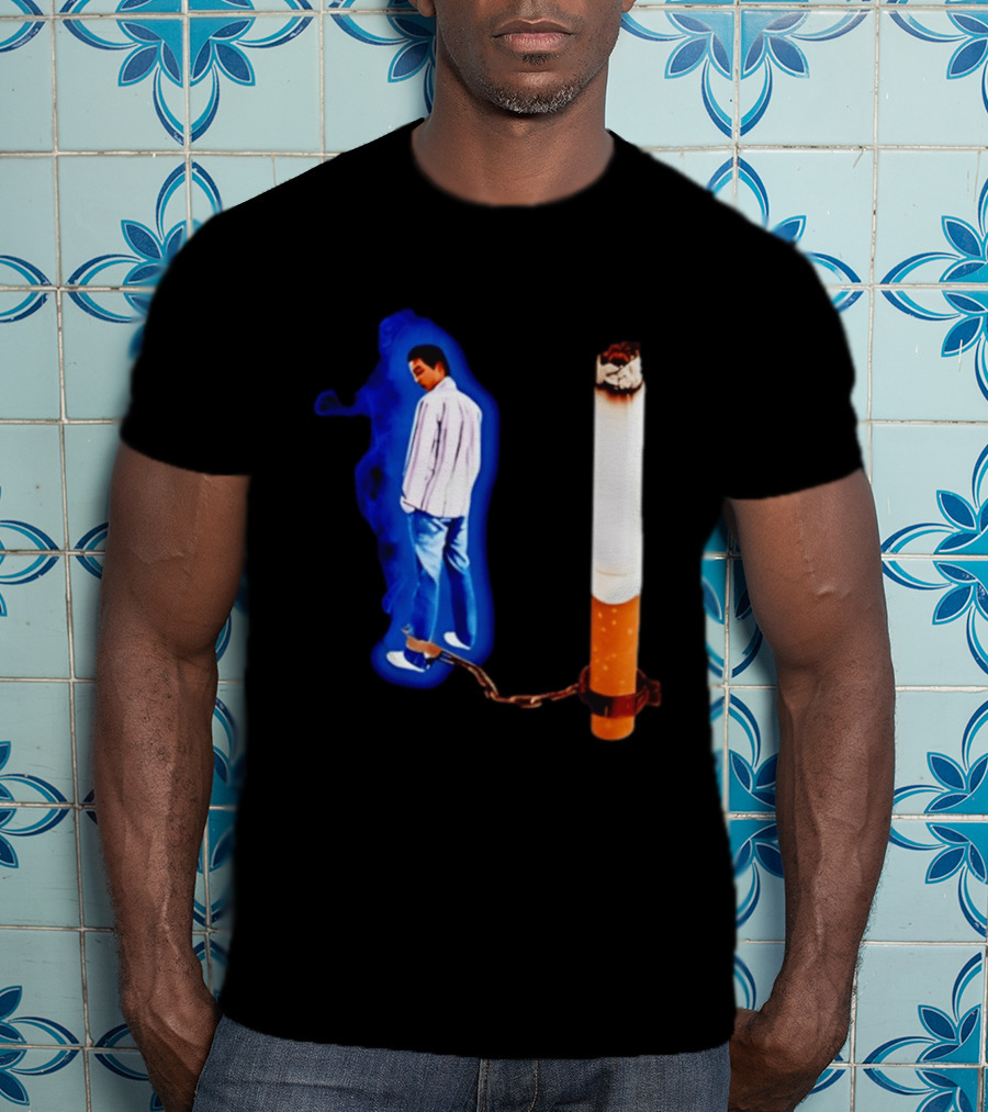 Man In Blue Jeans With Chains Connected To Burning Cigarette T-Shirt