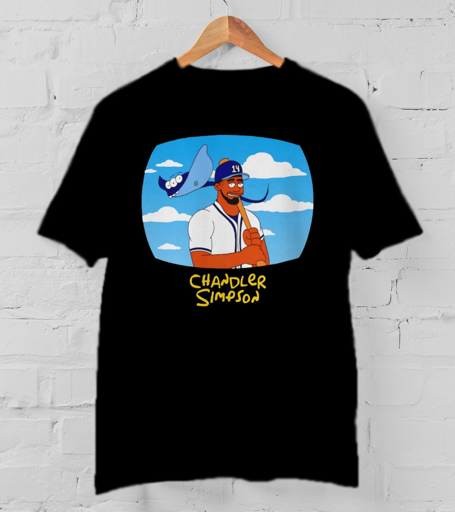 Chandler Simpson Tampa Bay Cartoon Baseball Player With Ray And Clouds T-Shirt