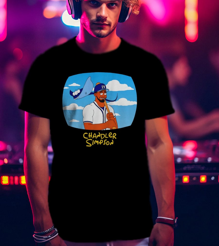 Chandler Simpson Tampa Bay Cartoon Baseball Player With Ray And Clouds T-Shirt