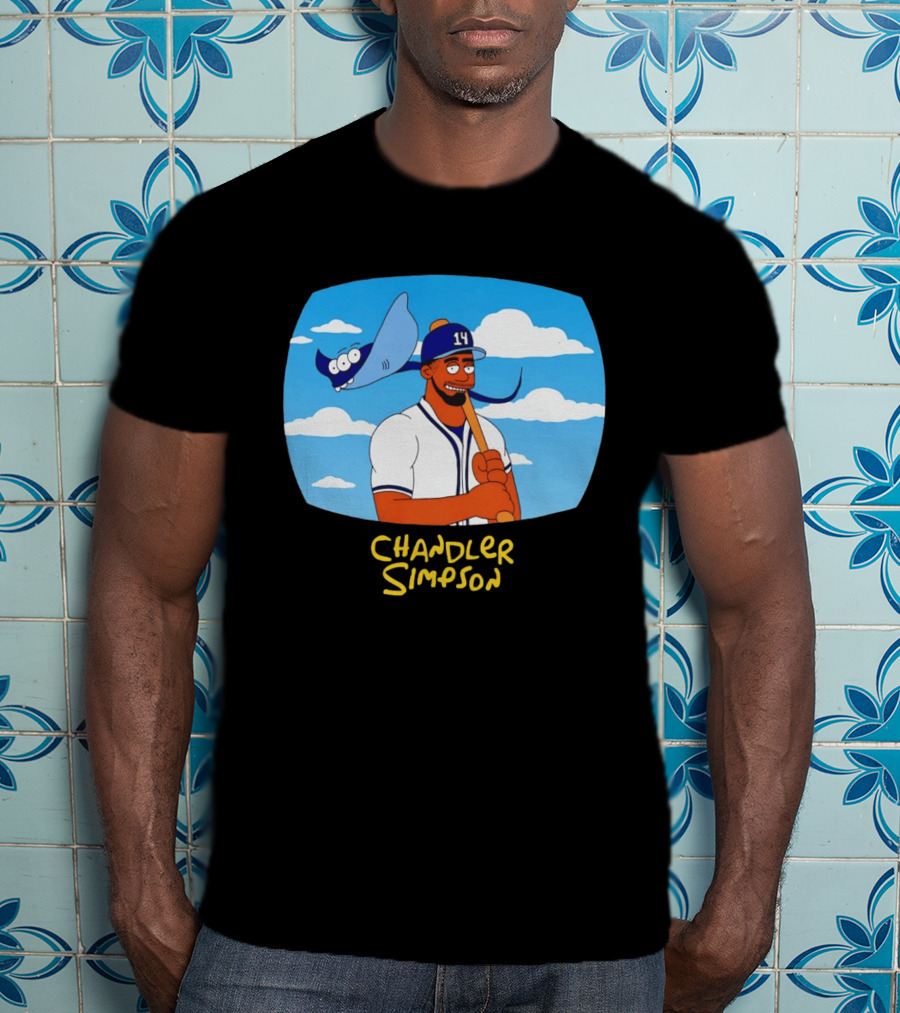 Chandler Simpson Tampa Bay Cartoon Baseball Player With Ray And Clouds T-Shirt