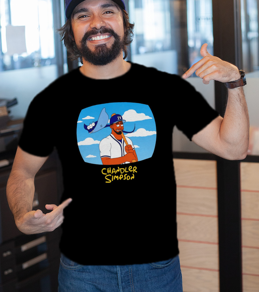 Chandler Simpson Tampa Bay Cartoon Baseball Player With Ray And Clouds T-Shirt