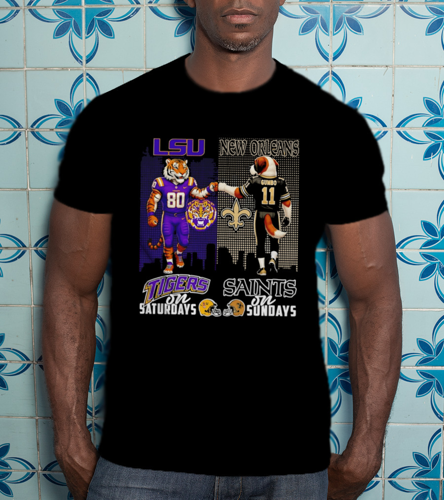 LSU Tigers And New Orleans Saints Football Saturdays And Sundays With City Skyline T-Shirt