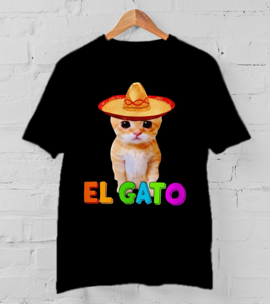 El Gato Cat Sombrero Hat Mexican Fiesta Fun Pet T-Shirt