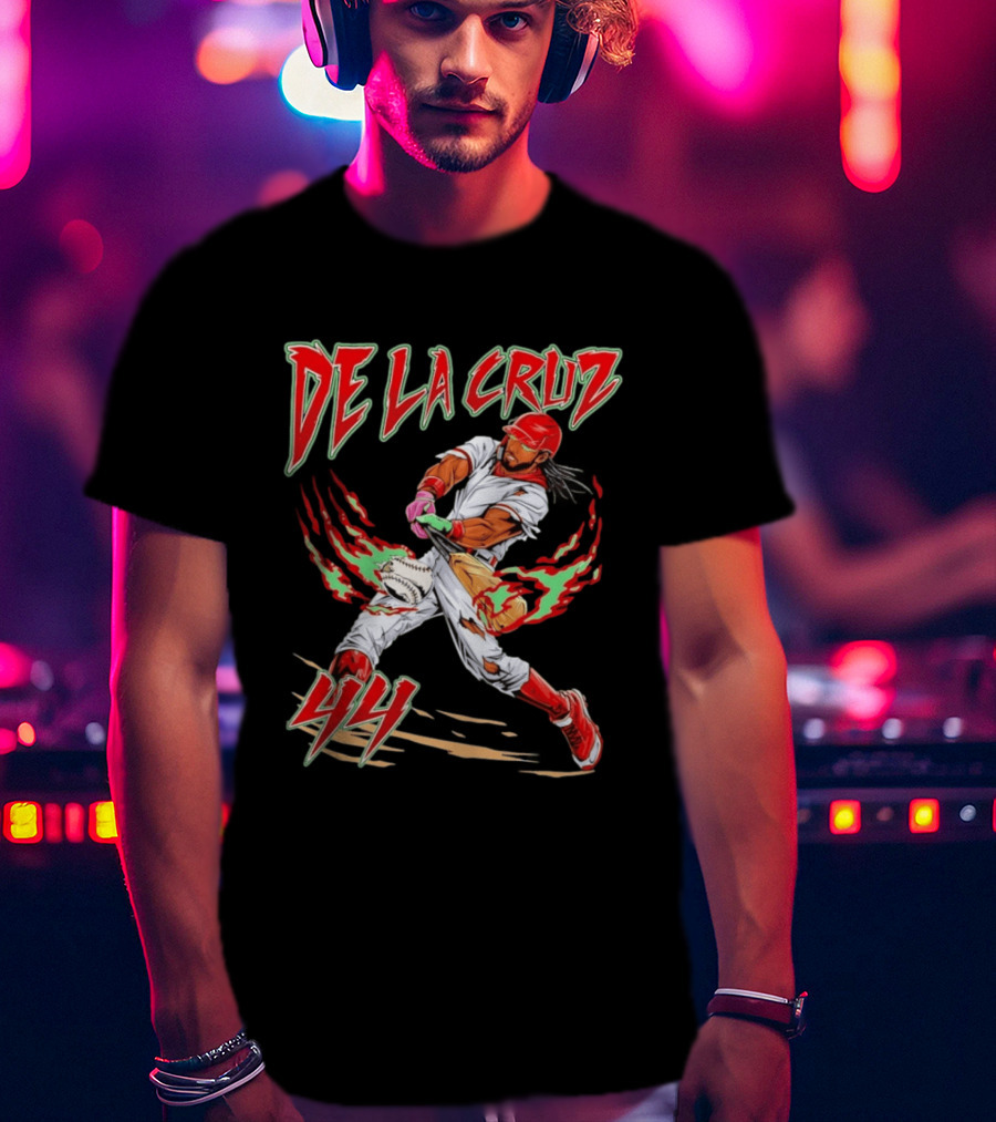 Elly De La Cruz 44 Cincinnati Reds Blazing Baseball Player Action T-Shirt