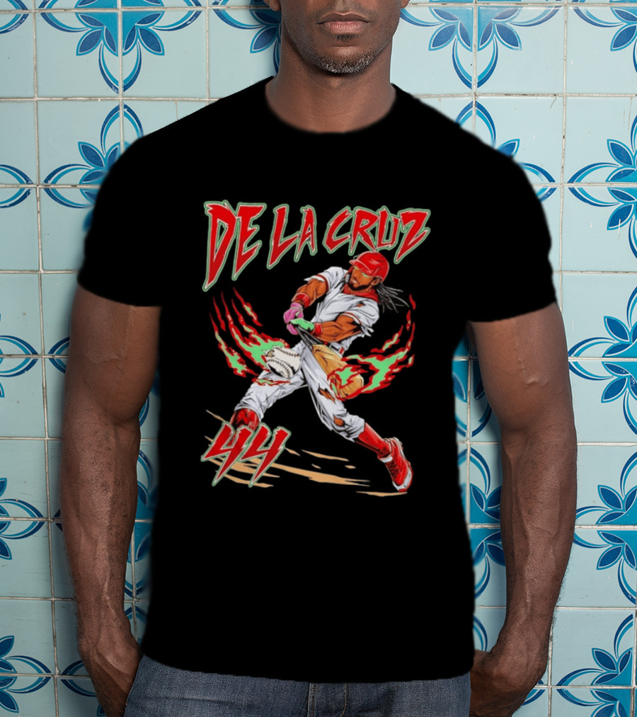 Elly De La Cruz 44 Cincinnati Reds Blazing Baseball Player Action T-Shirt