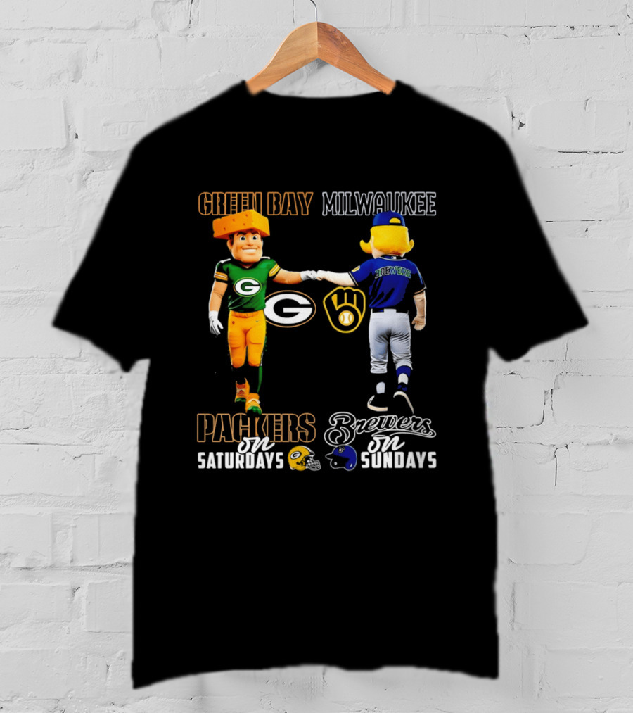 Green Bay Packers Saturdays Milwaukee Brewers Sundays City Skyline T-Shirt