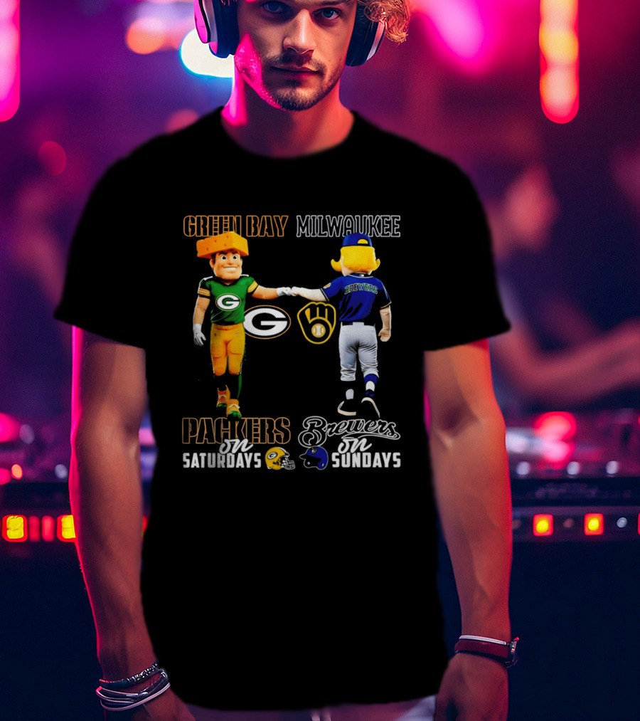 Green Bay Packers Saturdays Milwaukee Brewers Sundays City Skyline T-Shirt