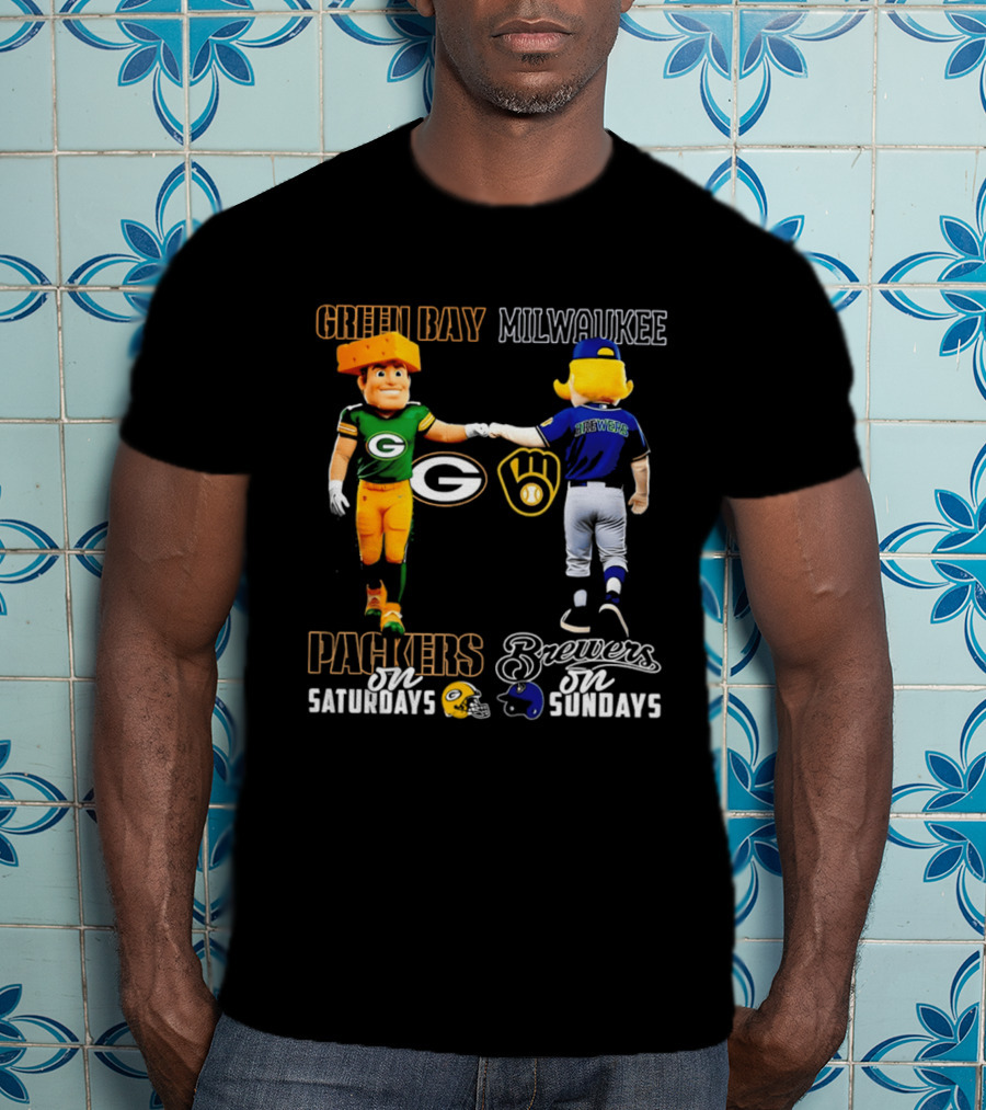 Green Bay Packers Saturdays Milwaukee Brewers Sundays City Skyline T-Shirt