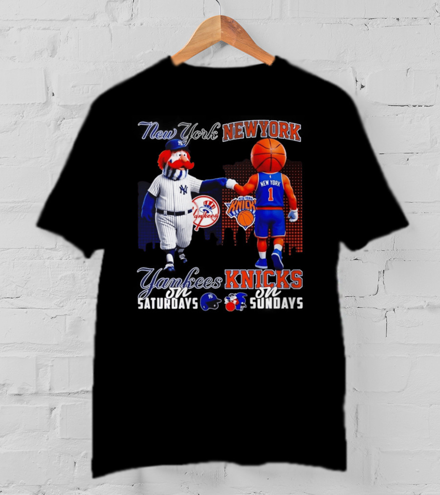 New York Yankees Saturdays Vs Knicks Sundays Yankees Knicks Mascots Baseball Basketball T-Shirt