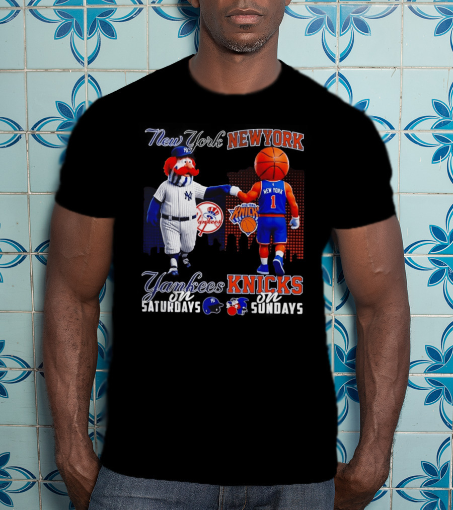 New York Yankees Saturdays Vs Knicks Sundays Yankees Knicks Mascots Baseball Basketball T-Shirt