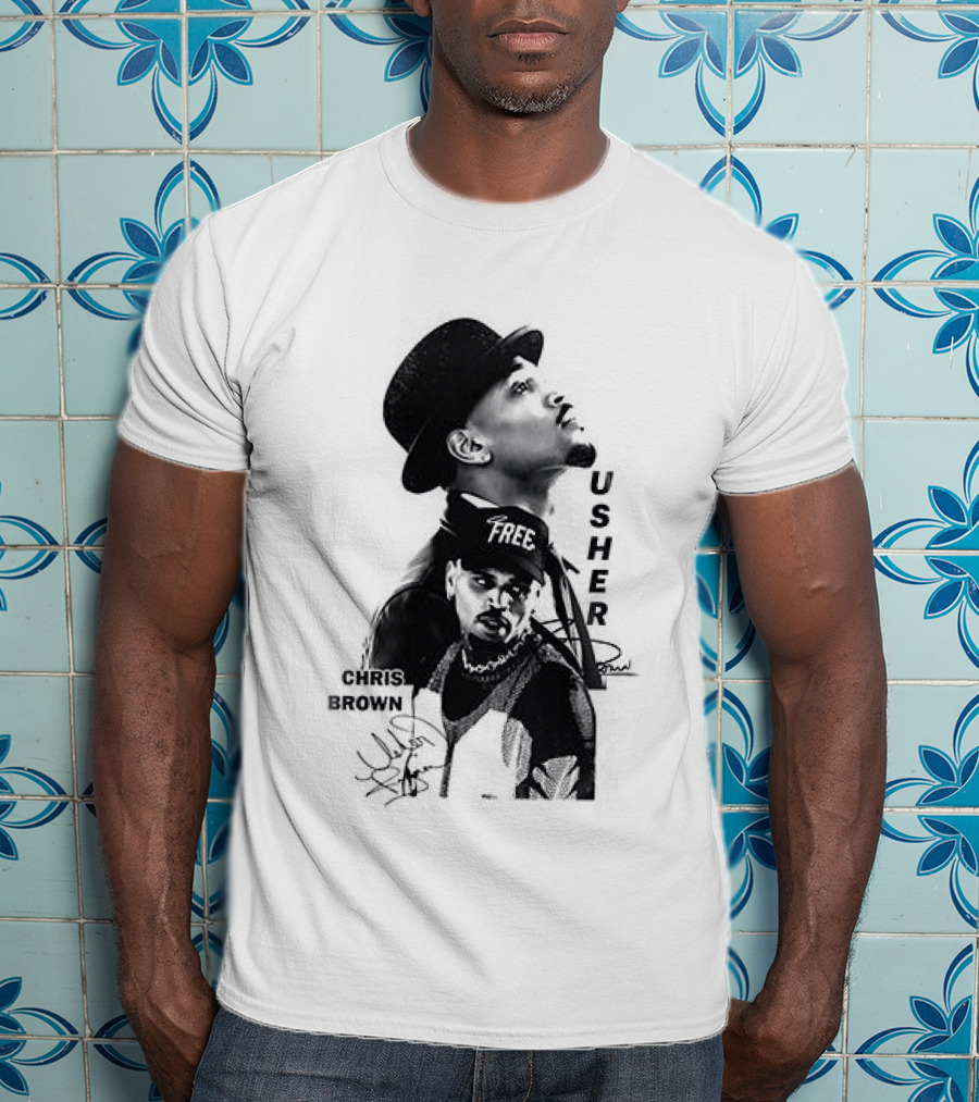 C Brown Usher R&B Tour Cartoon Characters And Signatures T-Shirt