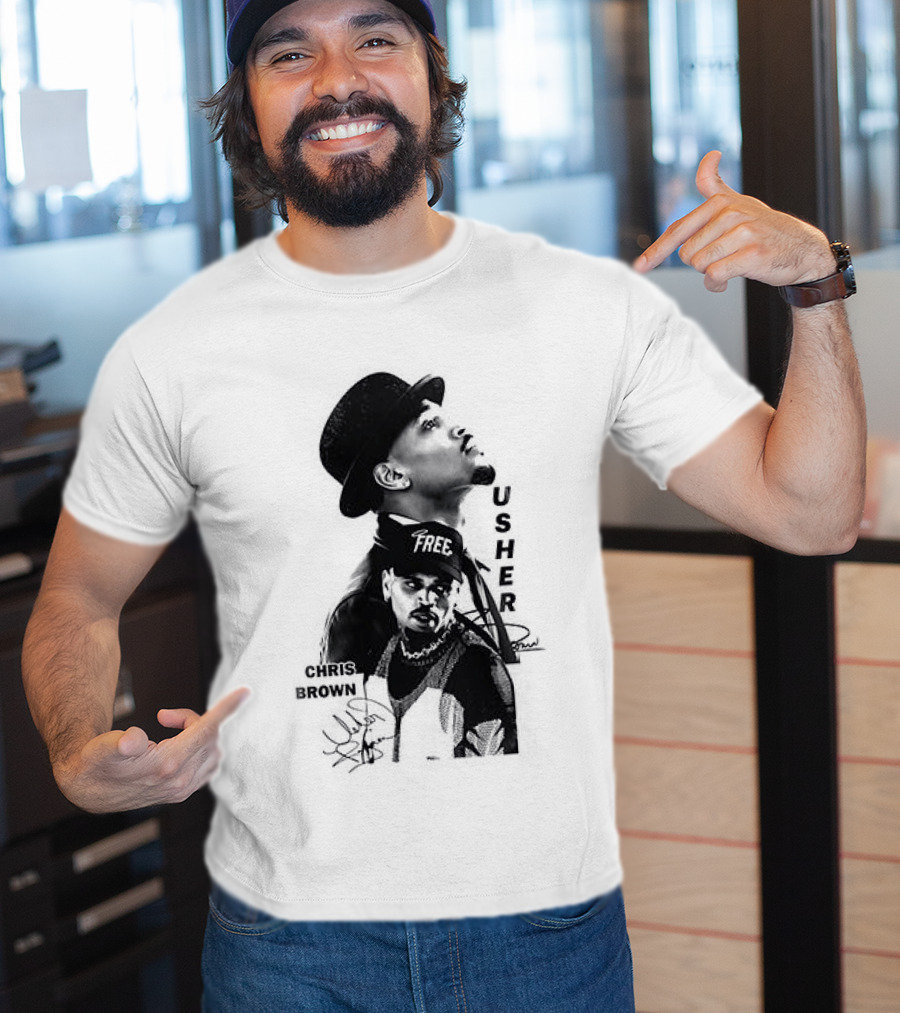 C Brown Usher R&B Tour Cartoon Characters And Signatures T-Shirt