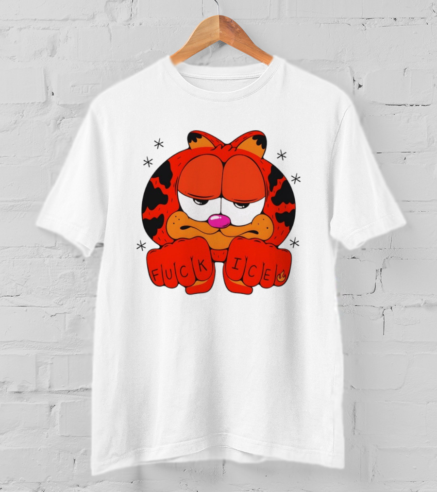 Orange Cat Garfield Meme Fuck Ice Hand Tattoos T-Shirt