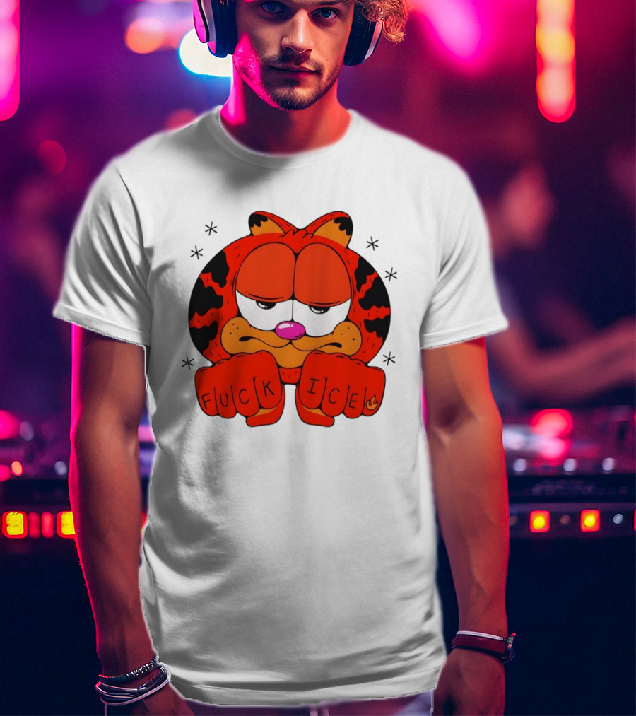 Orange Cat Garfield Meme Fuck Ice Hand Tattoos T-Shirt