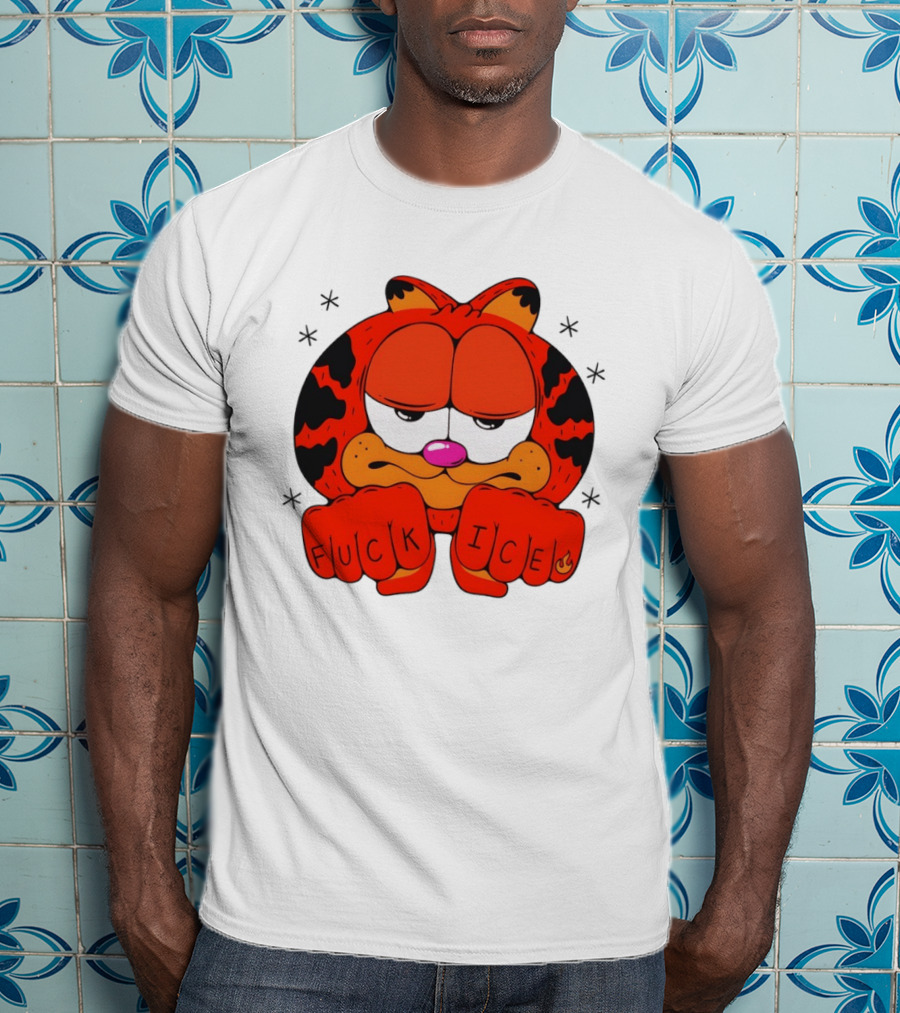 Orange Cat Garfield Meme Fuck Ice Hand Tattoos T-Shirt