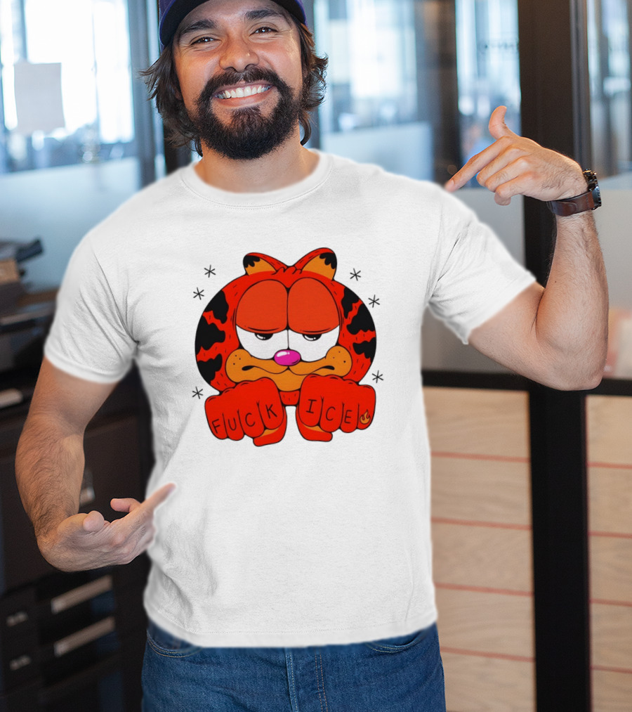 Orange Cat Garfield Meme Fuck Ice Hand Tattoos T-Shirt