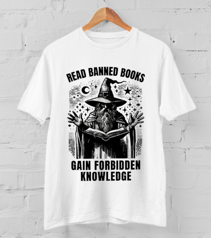 Read Banned Books Witch Hat Starry Night Gain Forbidden Knowledge T-Shirt