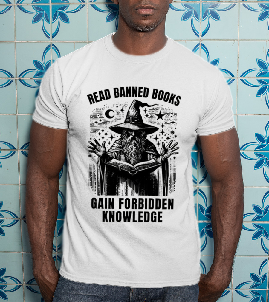Read Banned Books Witch Hat Starry Night Gain Forbidden Knowledge T-Shirt