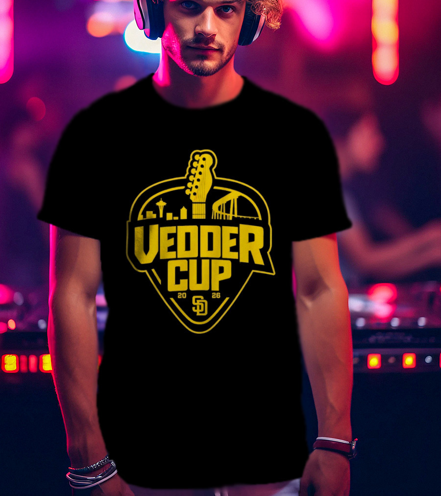 San Diego Padres 2026 Vedder Cup SD Baseball Event City Skyline Guitar T-Shirt
