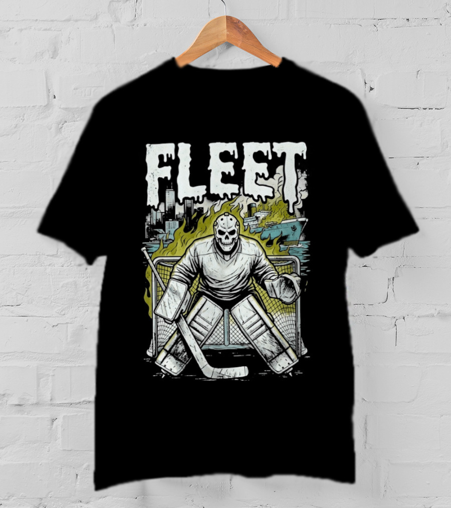 Boston Fleet Hockey Skull Goalie Flames T-Shirt