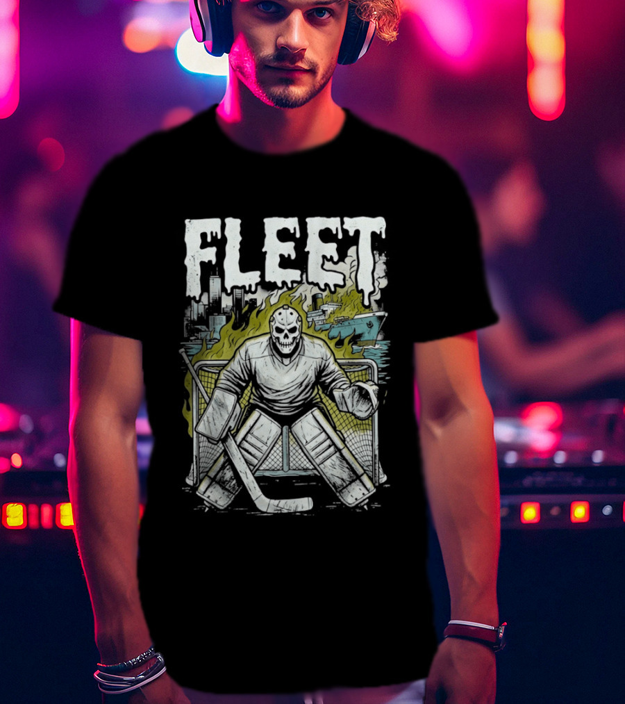 Boston Fleet Hockey Skull Goalie Flames T-Shirt
