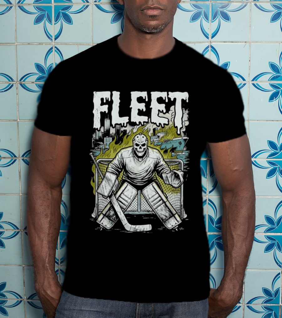 Boston Fleet Hockey Skull Goalie Flames T-Shirt