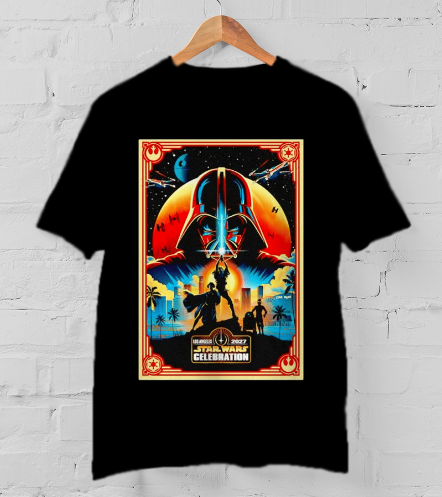 Star Wars Celebration Los Angeles 2027 50th Anniversary Darth Vader Millennium Falcon TIE Fighters X Wings T-Shirt