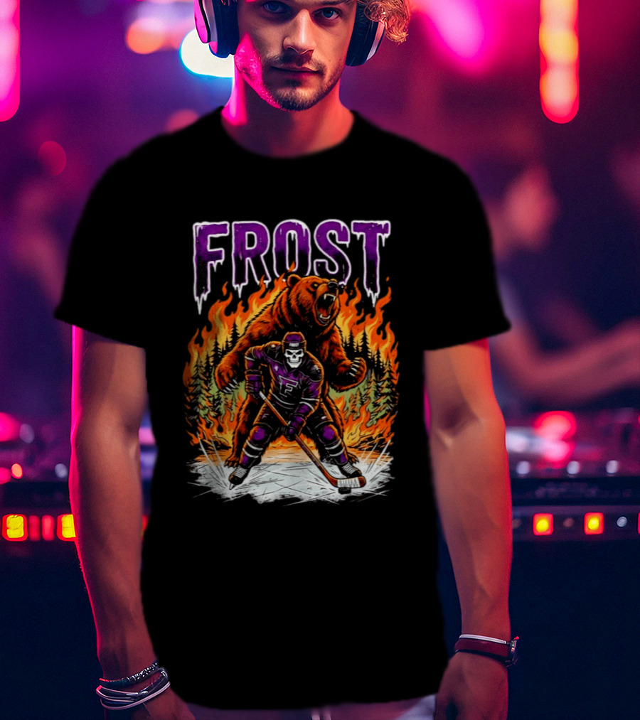 Frost Minnesota Hockey Skull Bear Flames Ice Rink T-Shirt