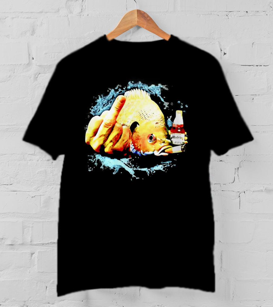 Modelo Beer Fish Smoking Cigarette Middle Finger T-Shirt