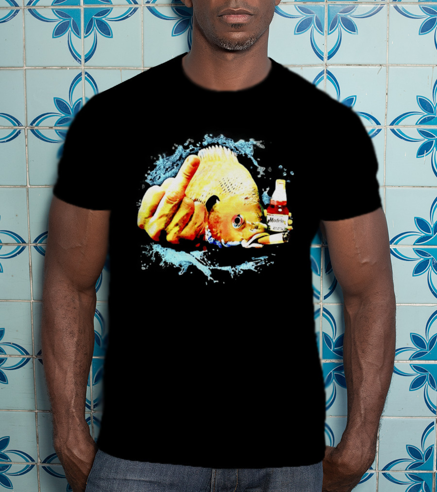 Modelo Beer Fish Smoking Cigarette Middle Finger T-Shirt